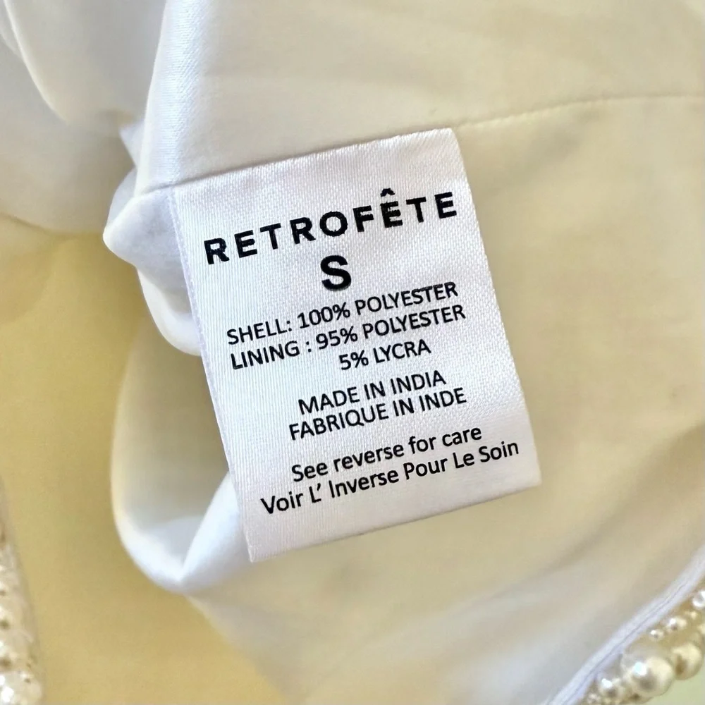 🆕 RETROFETE Deema Pearl Embellished Strapless Crepe Mini Dress Ivory Sz S - Picture 9 of 12